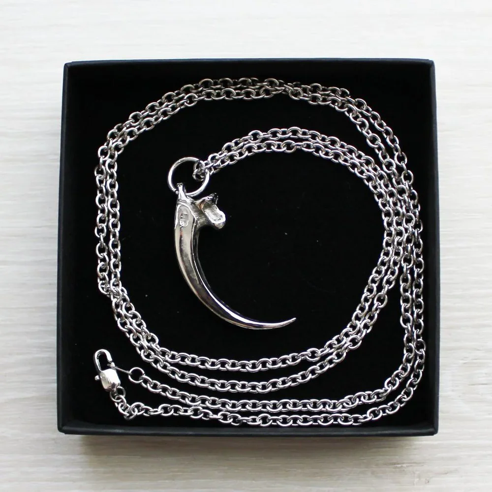 NEW Moon Raven Eagle Talon Claw Solid Stainless Steel Pendant Necklace 32" - Picture 4 of 11